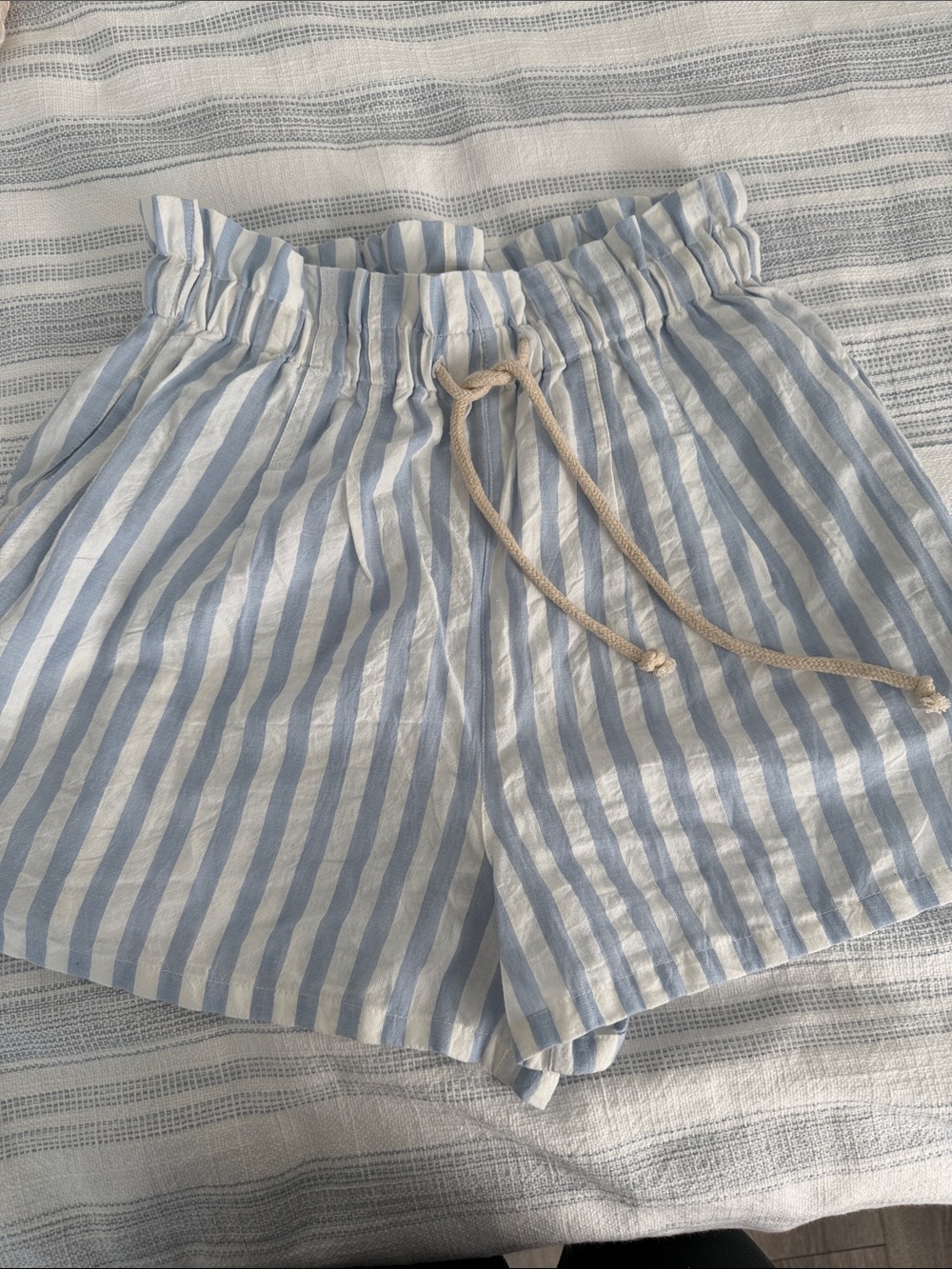 Urban Outfitters Blue & White Striped High-Waist Drawstring Shorts